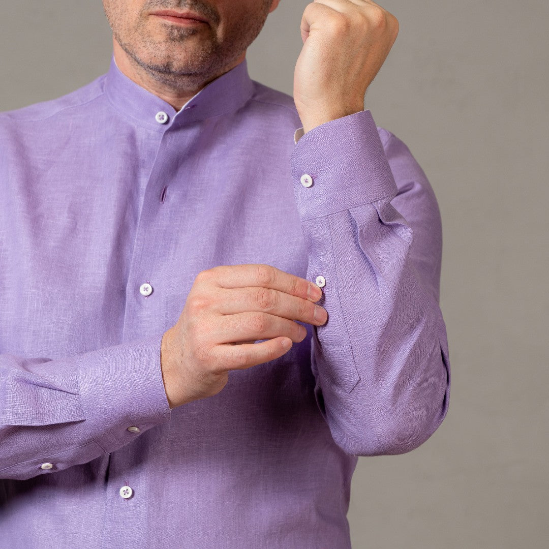 Men's casual purple IN shirt with tunic collar Merer