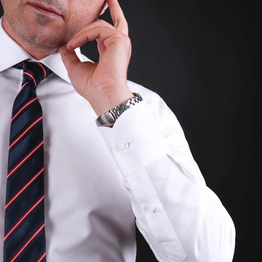 Men's white shirt with open collar and round cuffs Merer