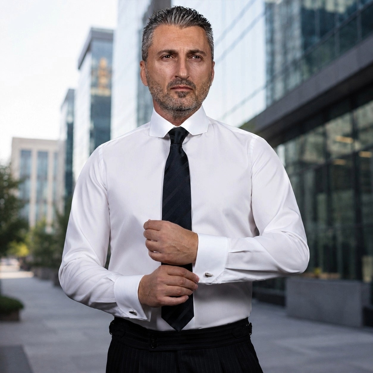 Men's white shirt with cut collar and double cuffs Merer