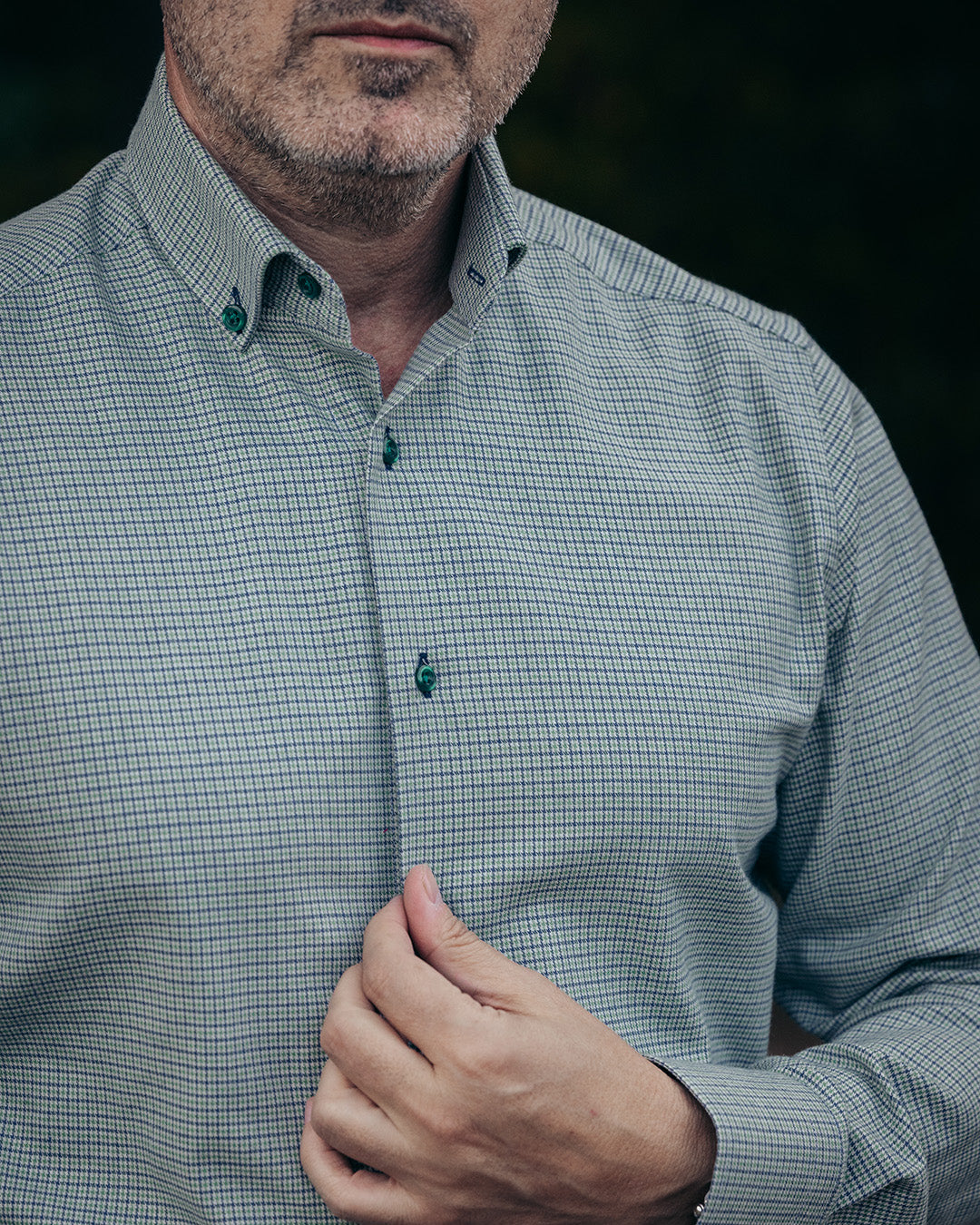 Men's casual shirt, fine pattern, navy blue-green, Merer