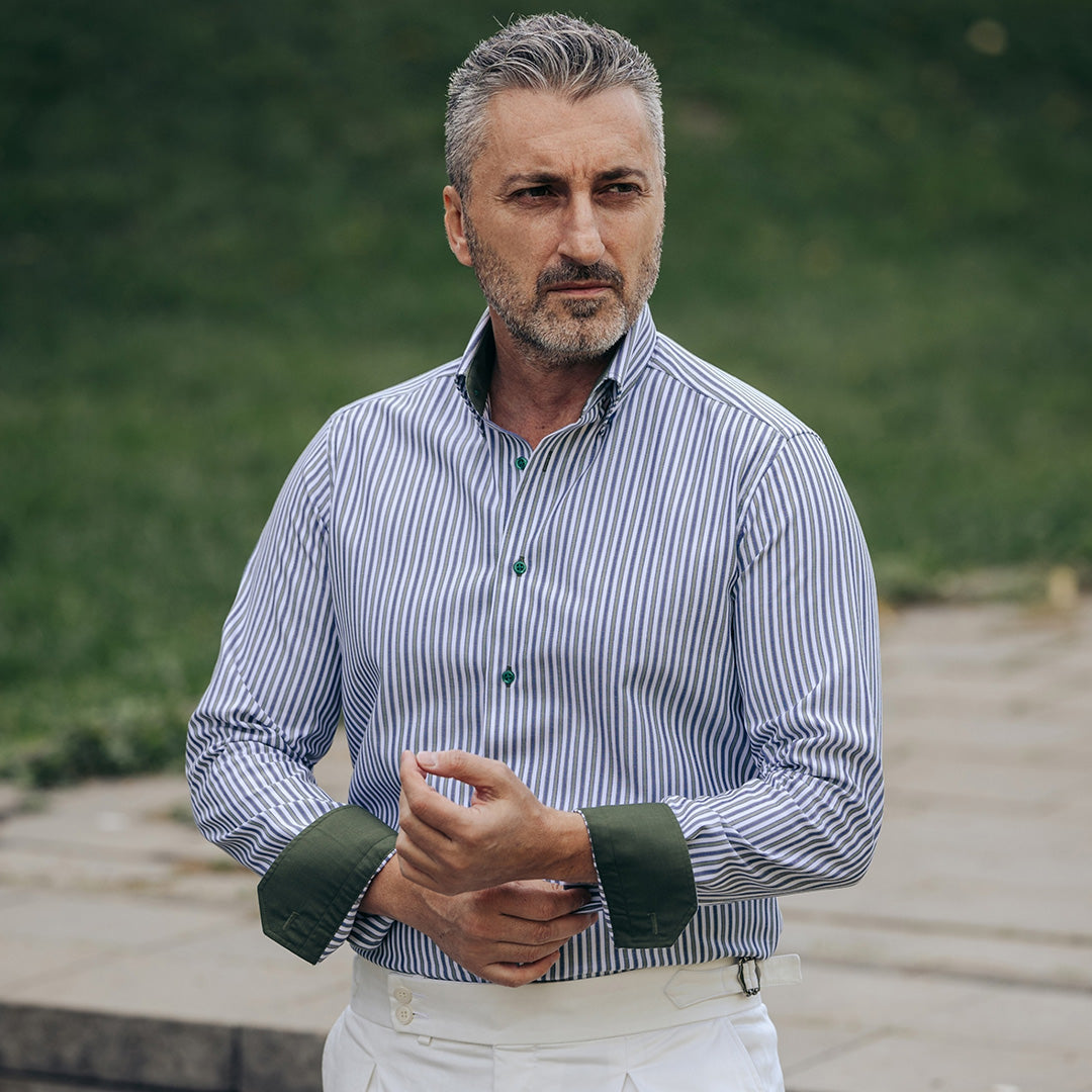 Camasa barbati in dungi verzi - albastre casual Merer