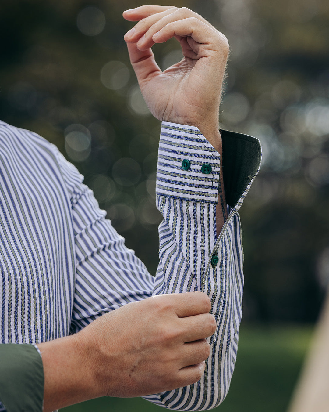 Men's shirt in green - blue stripes casual Merer