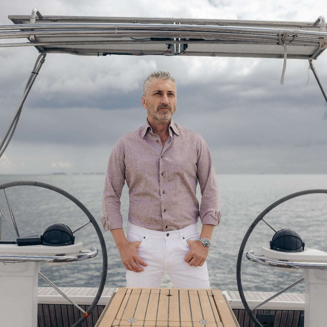 Men's casual brown shirt made of Merer IN