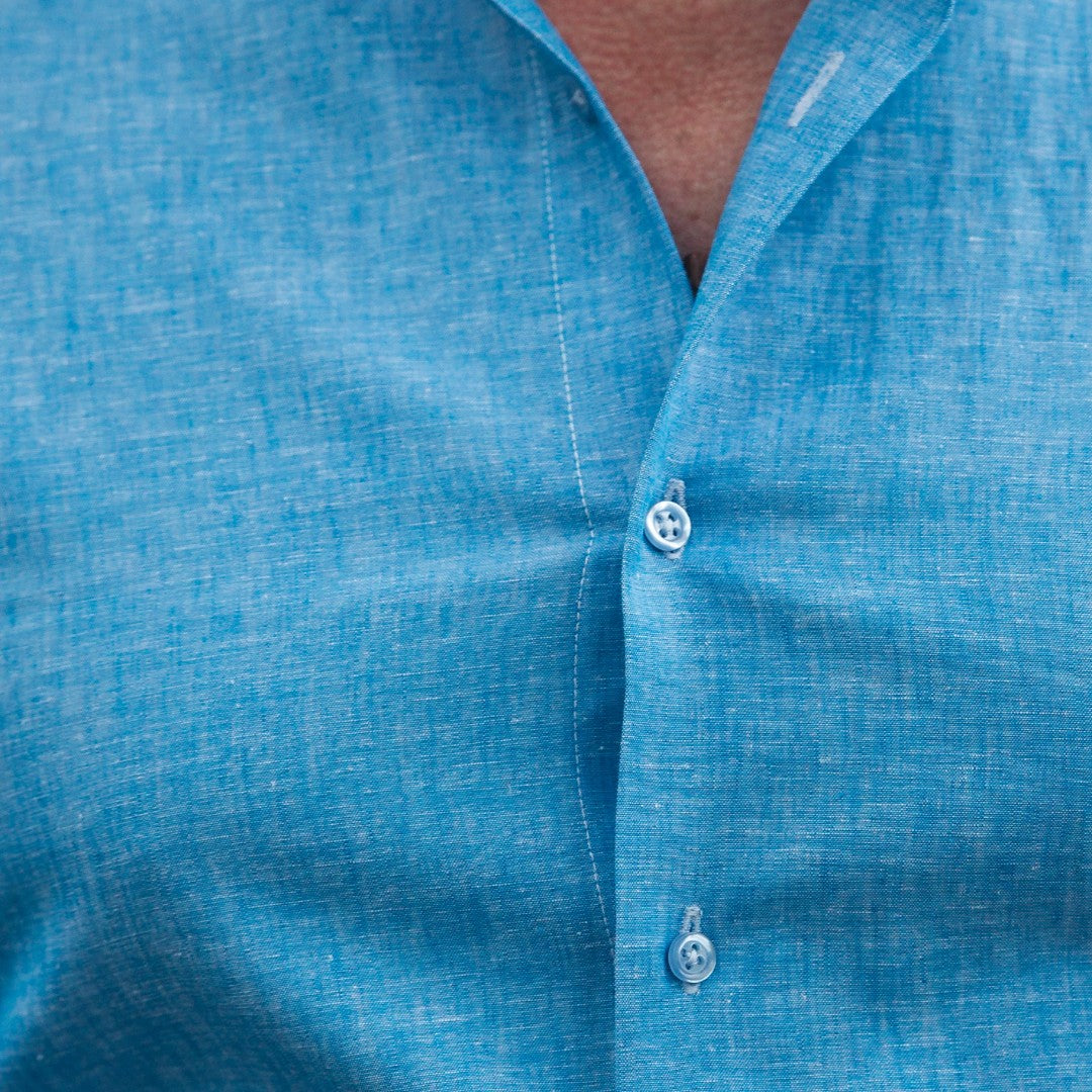 Men's casual shirt in navy-turquoise IN with Merer trims