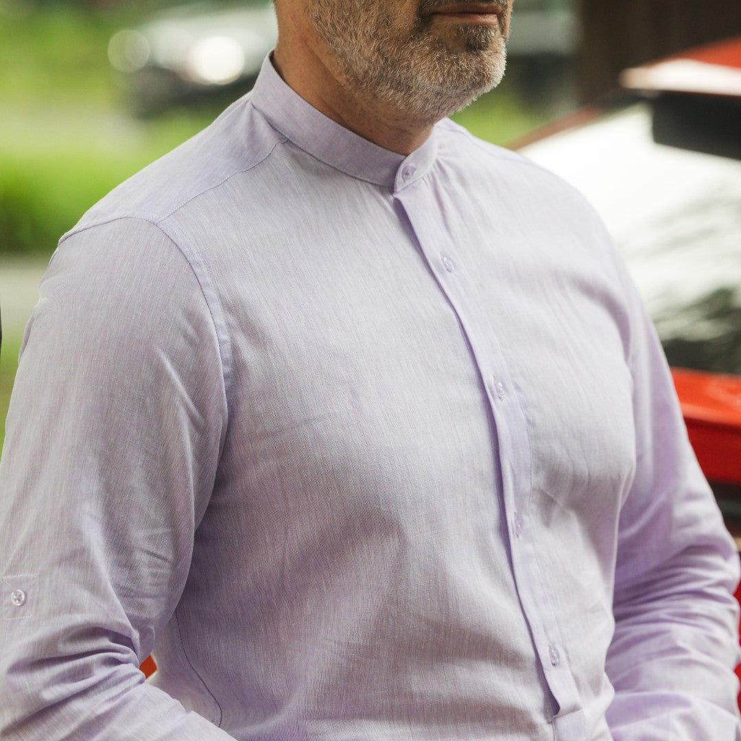 Camasa barbati casual din IN mov-lila cu fenta partiala Merer