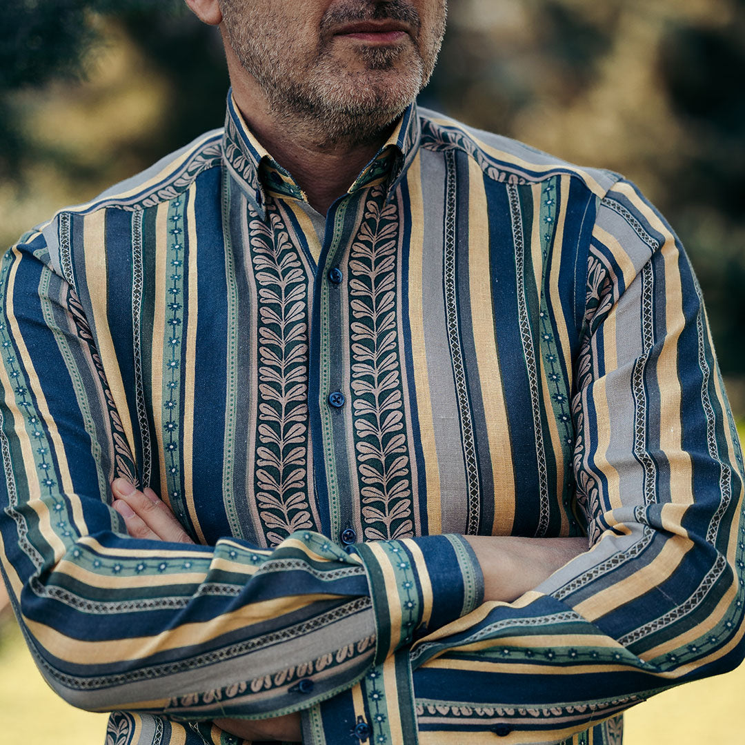 Camasa barbati casual imprimeu din IN cu model tribal vertical Merer