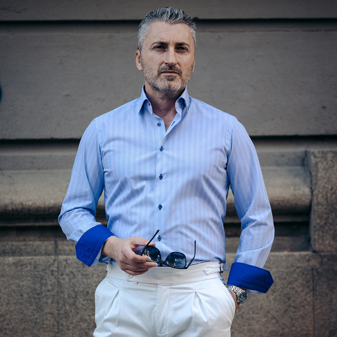 Men's blue shirt with fine pattern and casual design details Merer