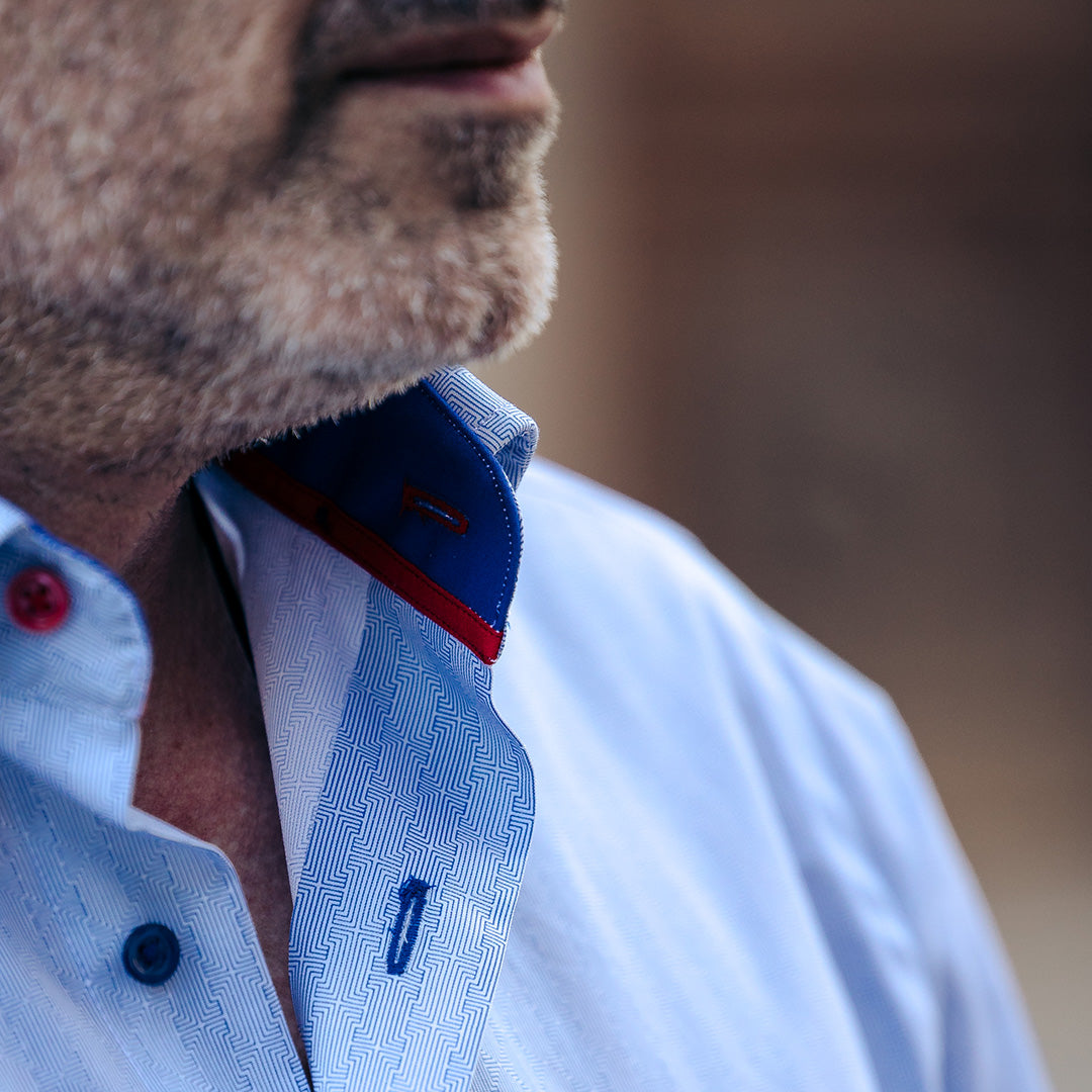 Men's blue shirt with fine pattern and casual design details Merer