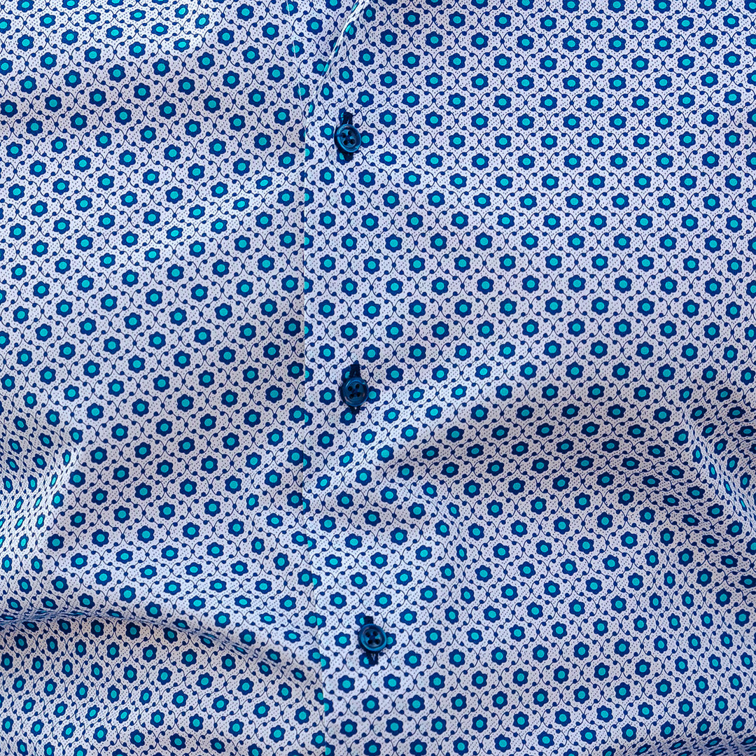 Men's blue shirt with all-over casual pattern and Merer print