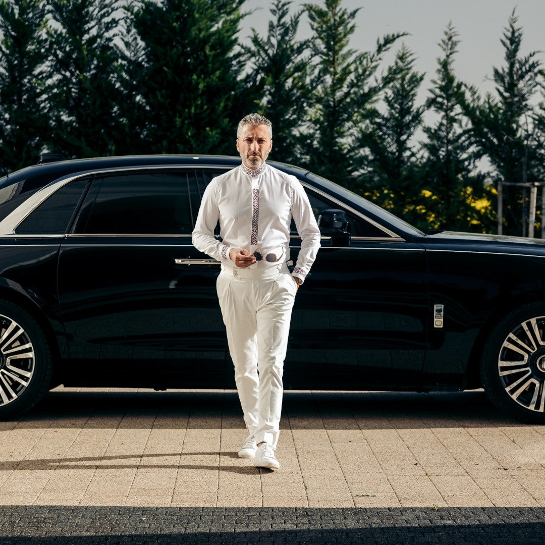 Camasa barbati casual traditionala brodata grena Merer