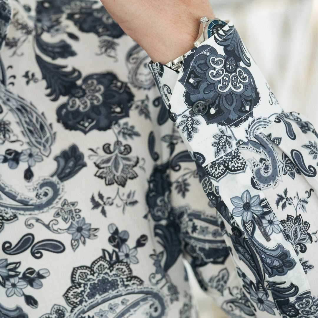 Men's casual shirt with gray arabesque print Merer