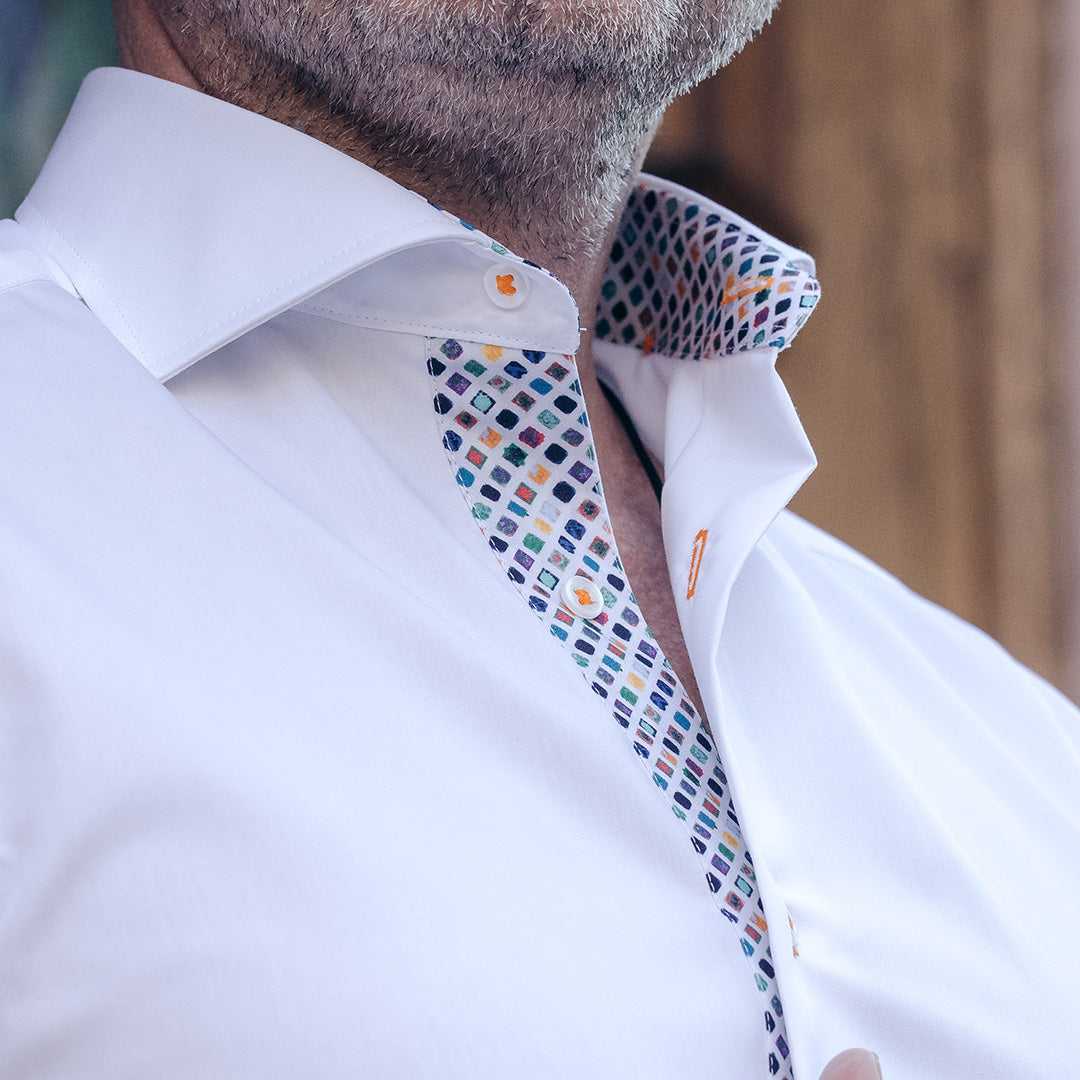 Men's white shirt with multicolor trim business casual Merer