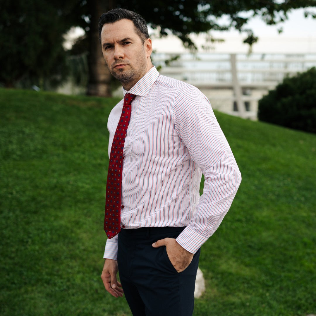 Camasa barbati busines dunga rosu-albastru Merer