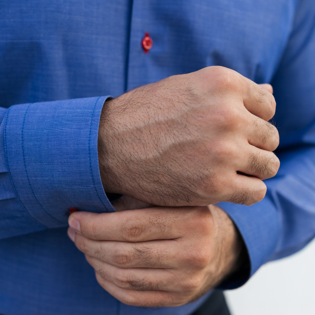 Camasa barbati albastra casual cu nasturi rosii Merer