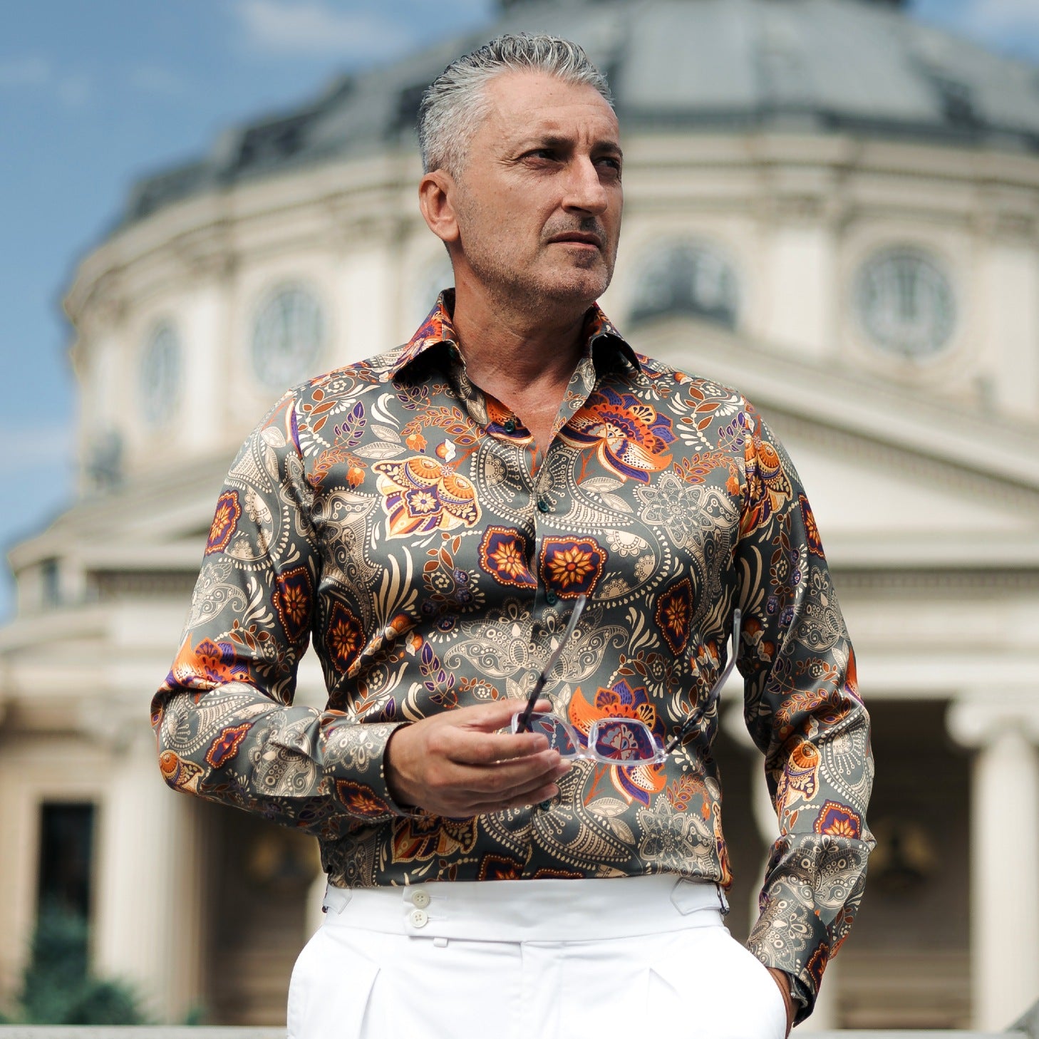 Men's casual shirt, fine red-gray pattern, Merer