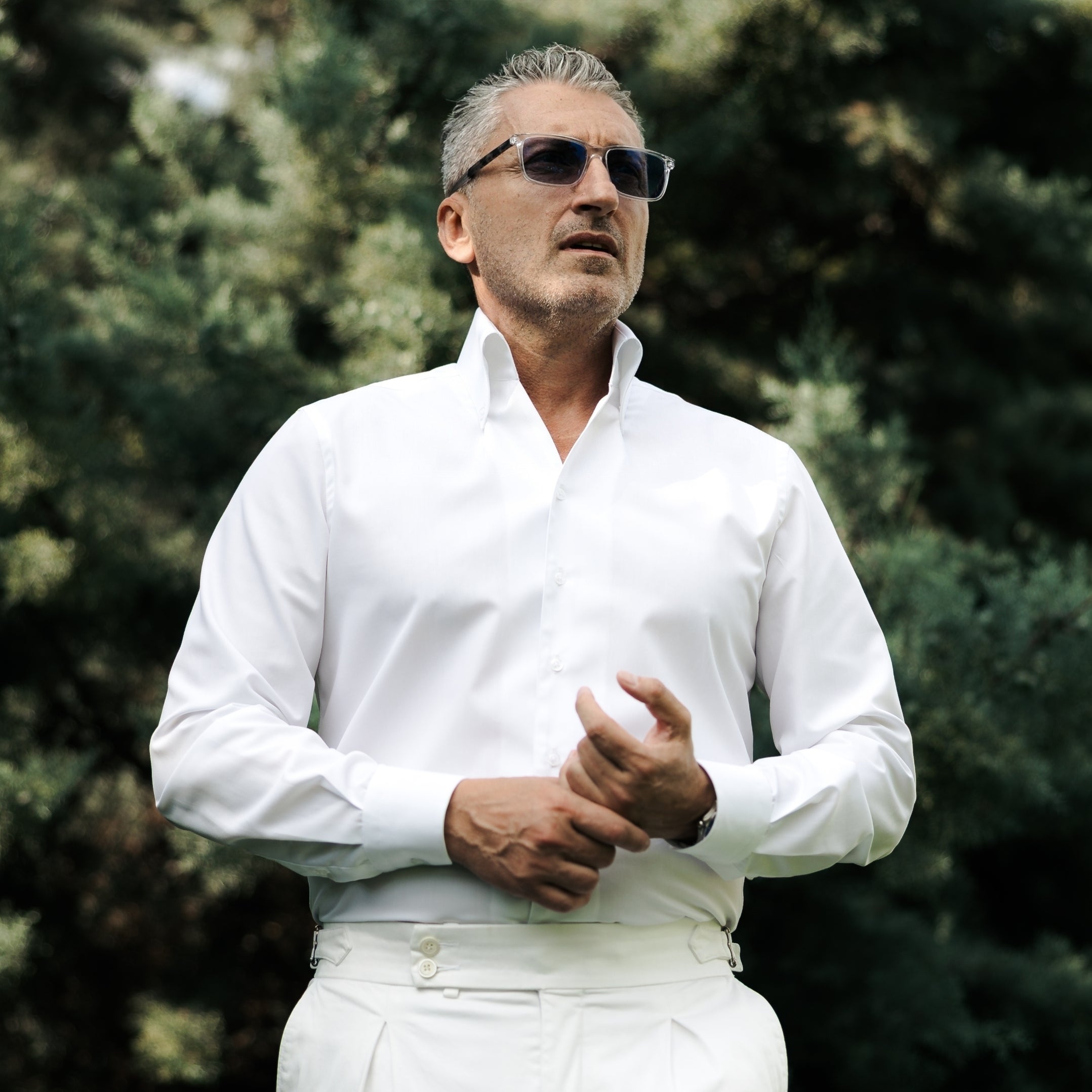 Camasa barbati alba casual guler foarte inalt Merer