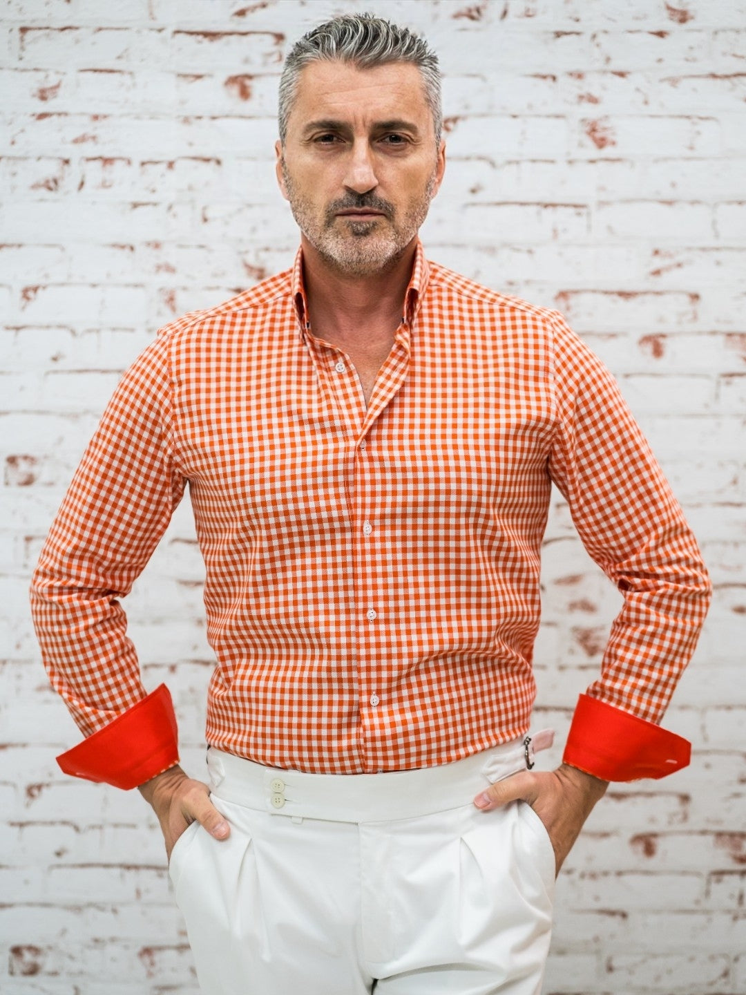 Camasa barbati casual portocalie in carouri Merer