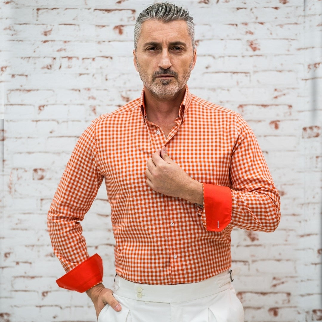 Camasa barbati casual portocalie in carouri Merer