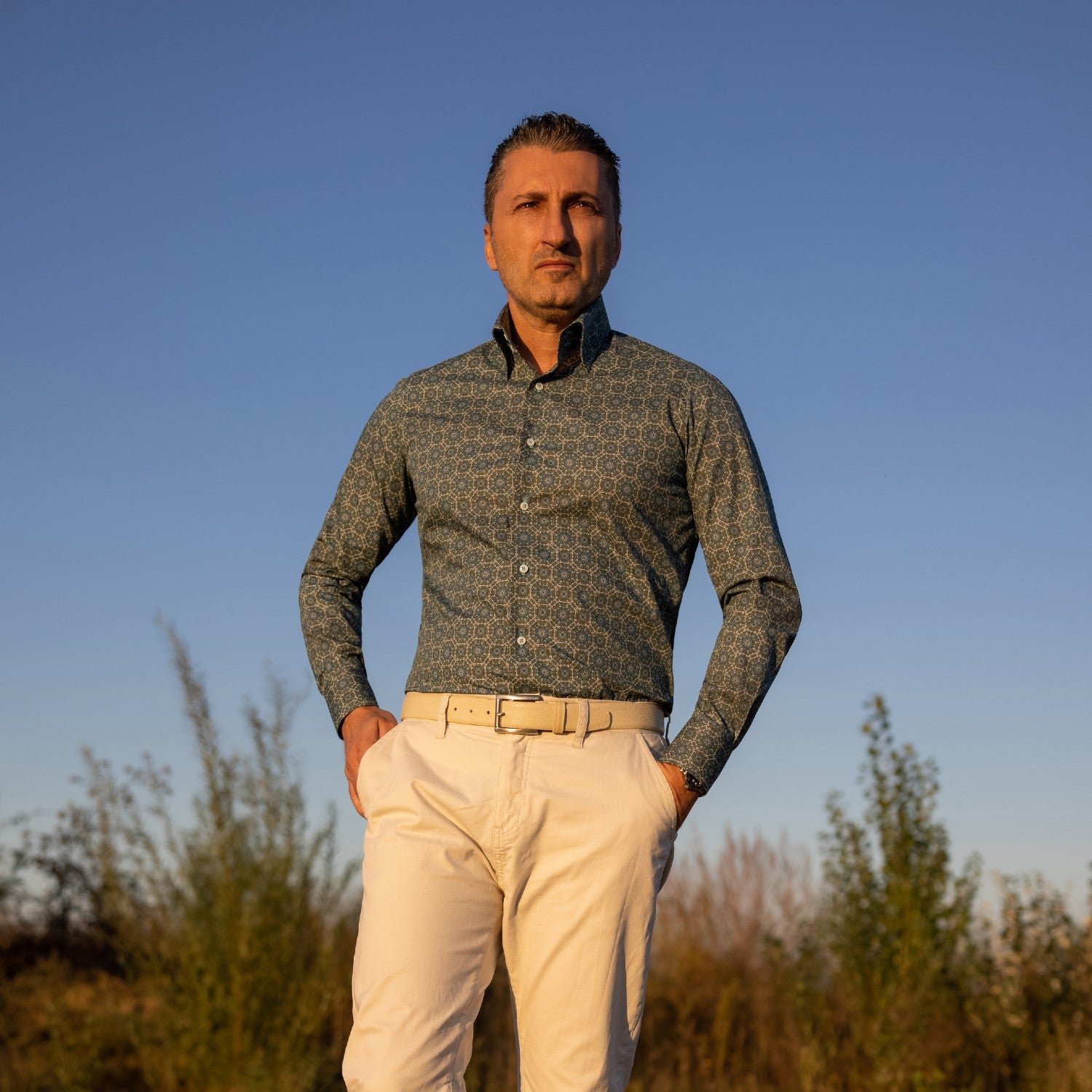 Camasa barbati casual imprimeu model verde - turcoaz Merer