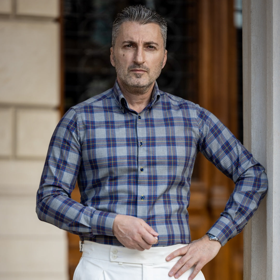 Camasa barbati casual gri in carouri Merer