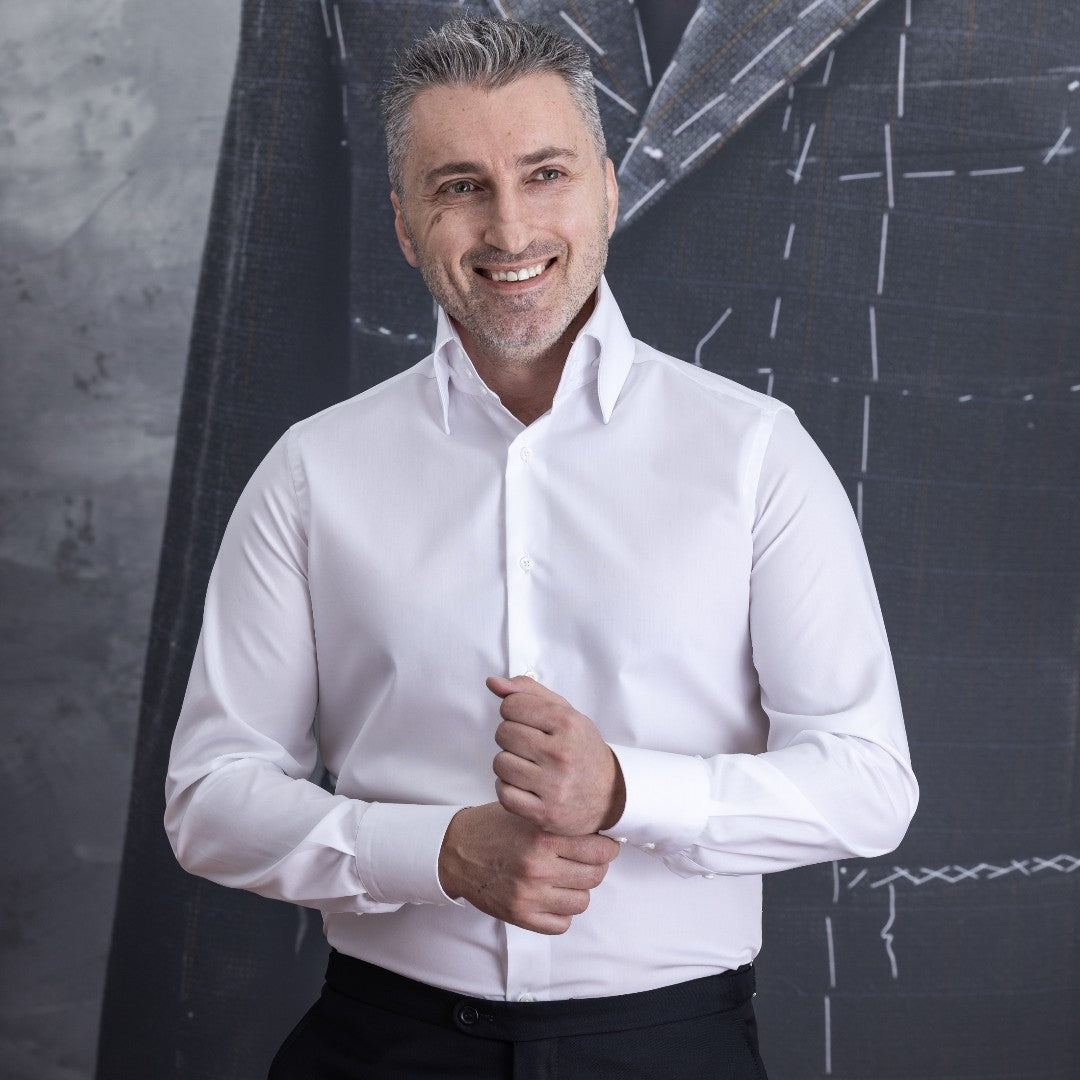 Camasa barbati alba cu guler foarte inalt Merer