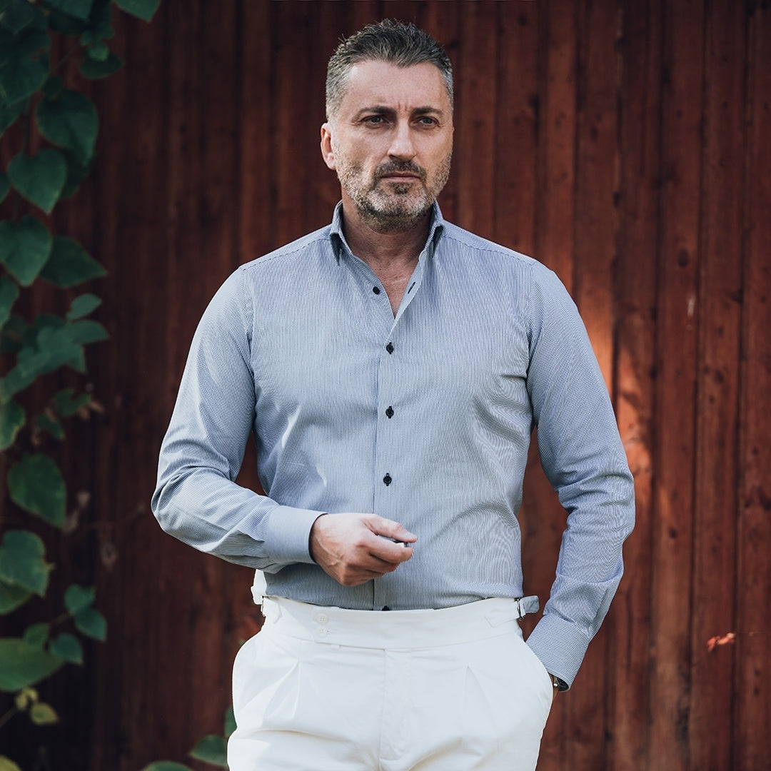 Camasa barbati in dungi fine gri casual Merer