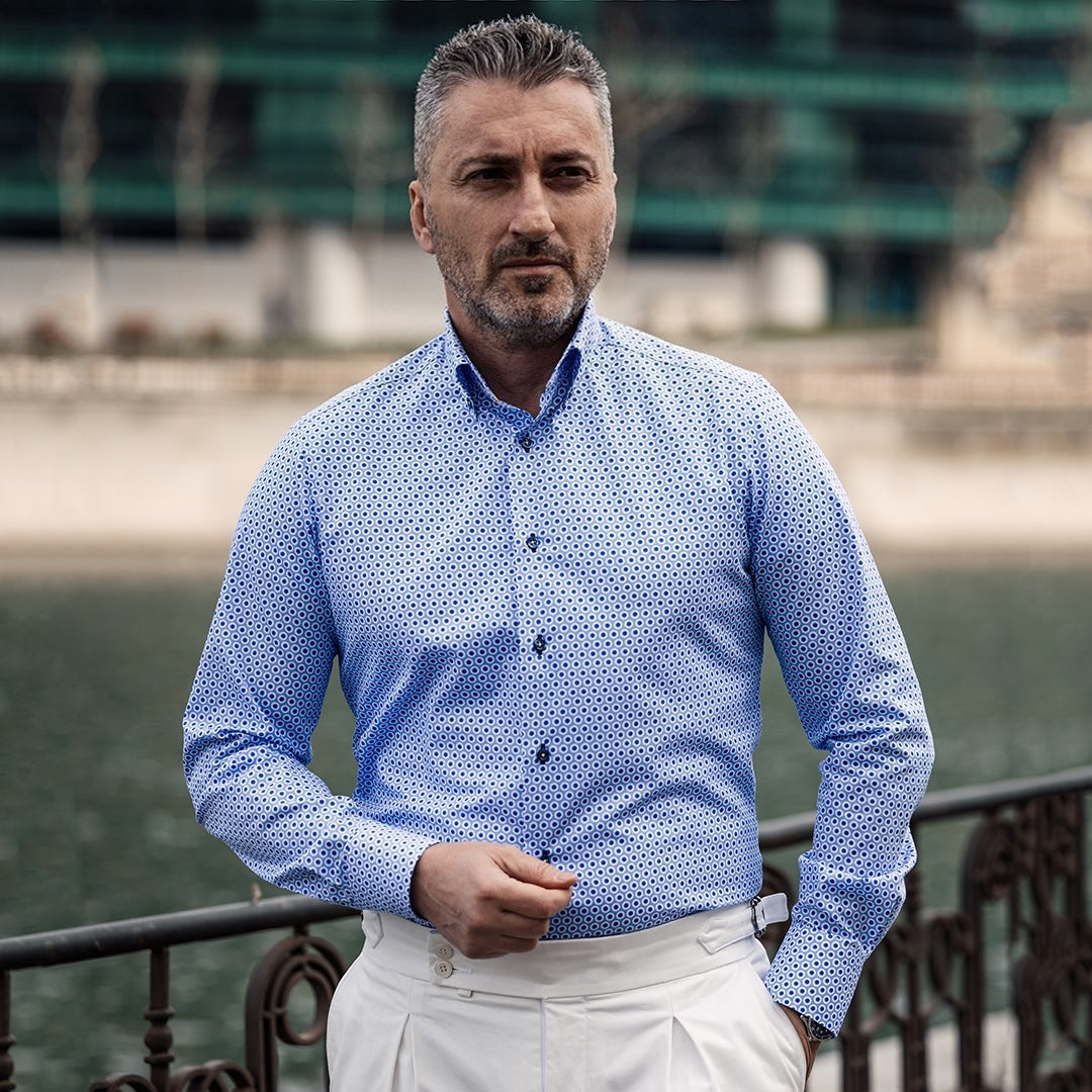 Casual shirt with blue polka dots