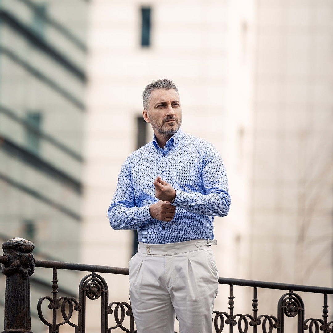 Casual shirt with blue polka dots
