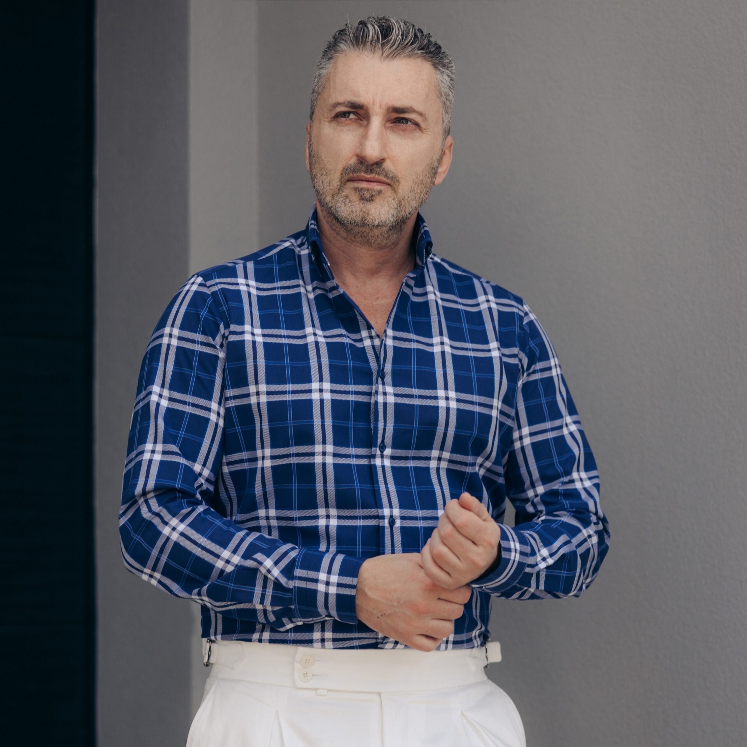 Camasa barbati in carouri bleumarin casual Merer