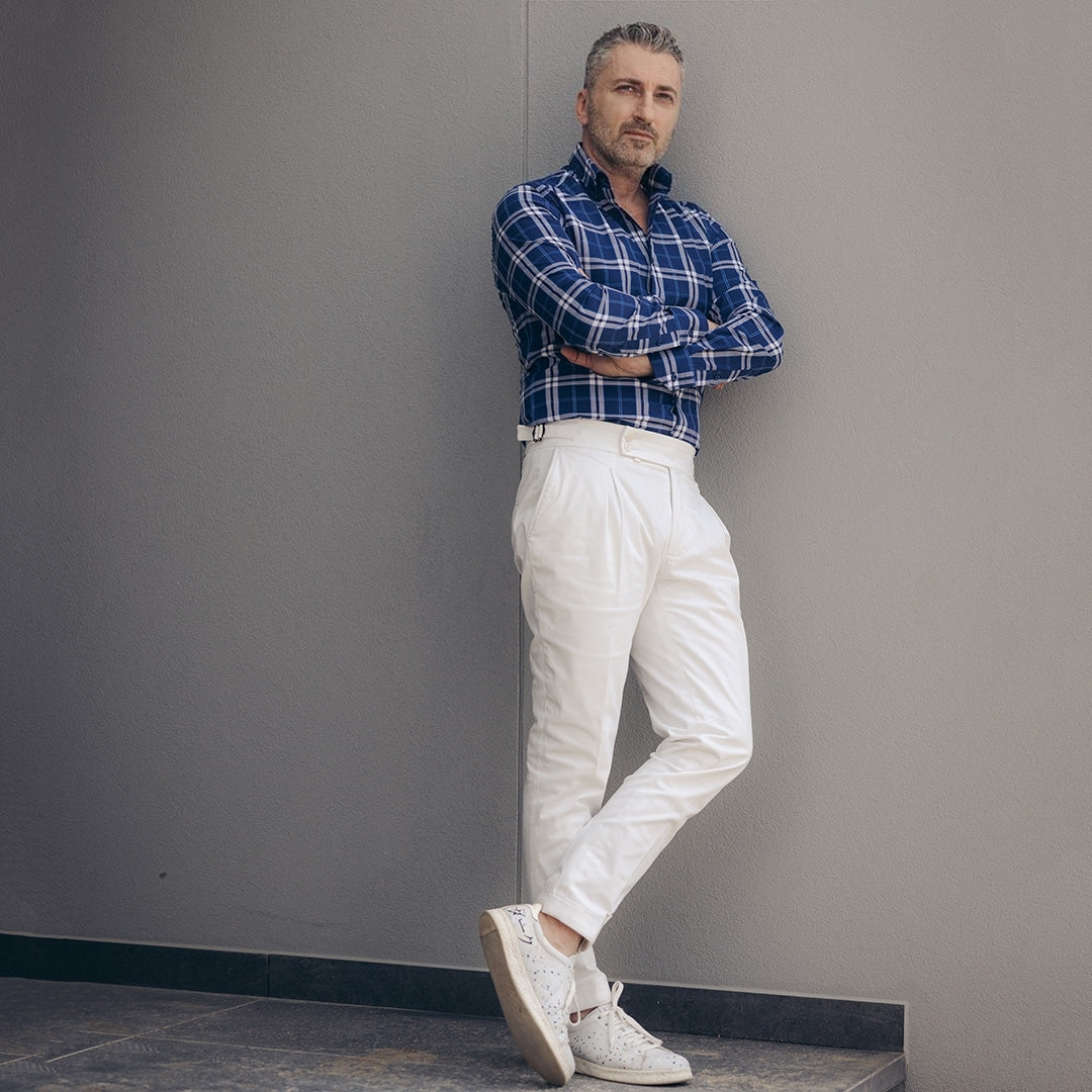 Camasa barbati in carouri bleumarin casual Merer