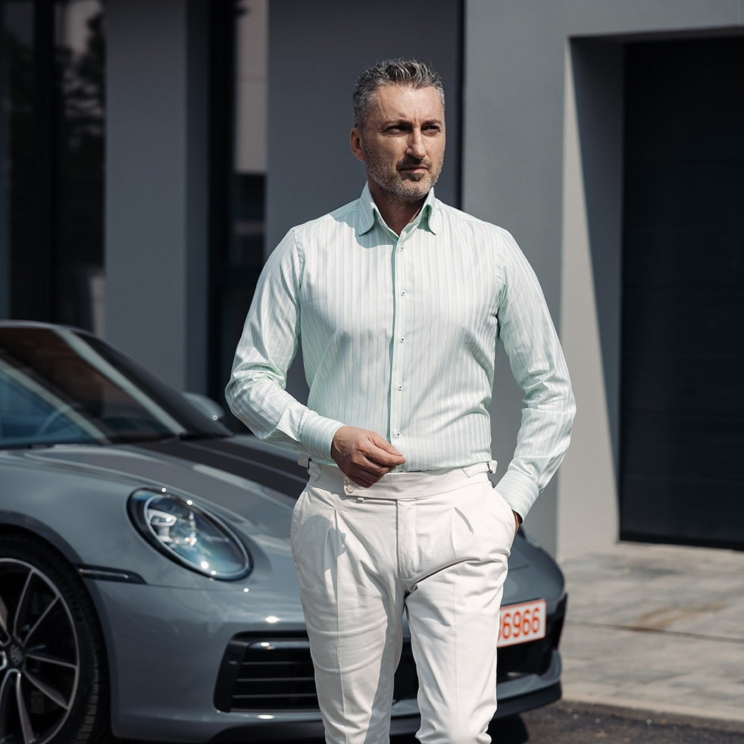 Men's business shirt in pastel green stripes Merer