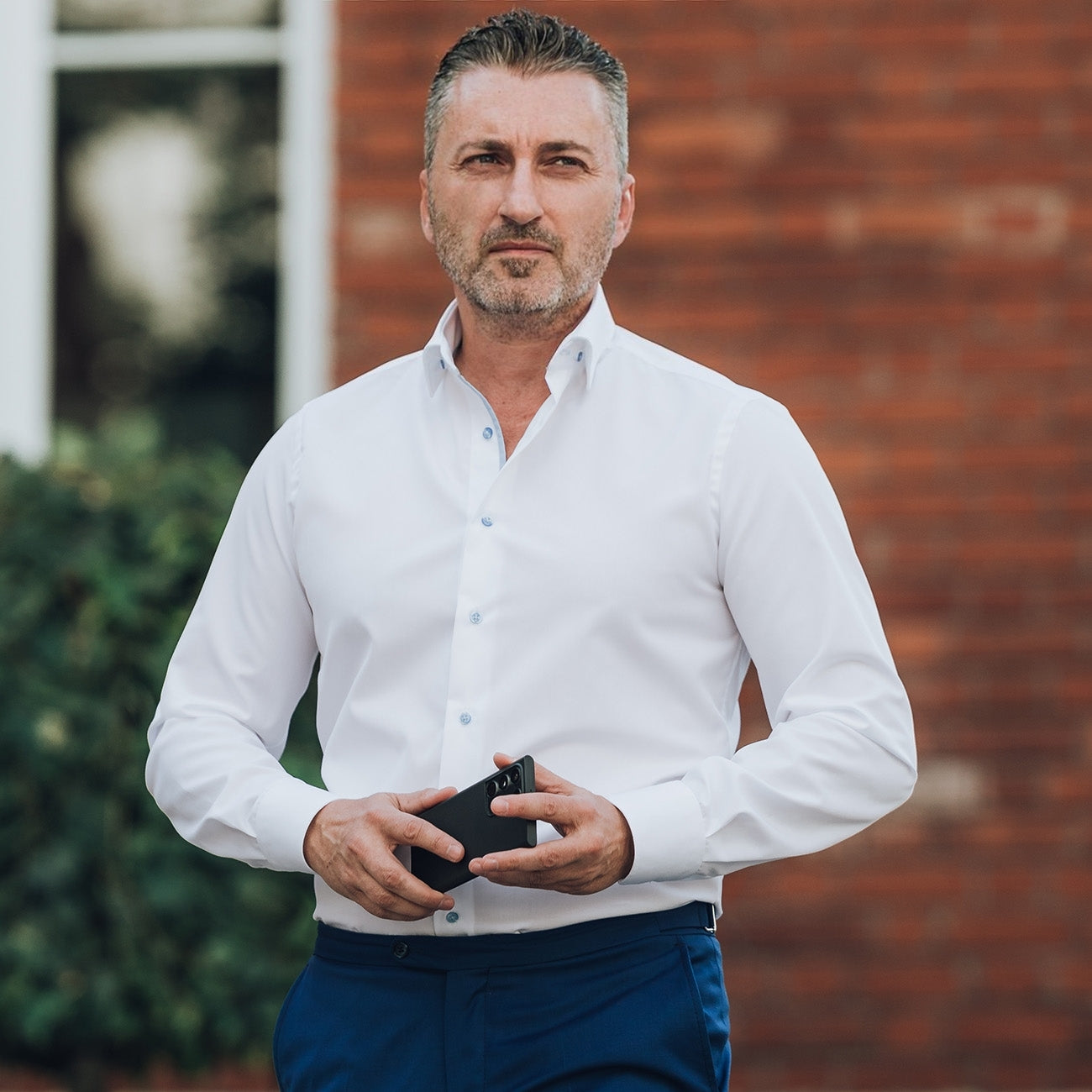 Camasa barbati alba Twill non iron business casual premium Merer