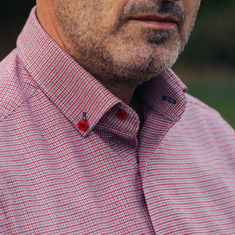 Camasa barbati casual model fin rosu-gri Merer