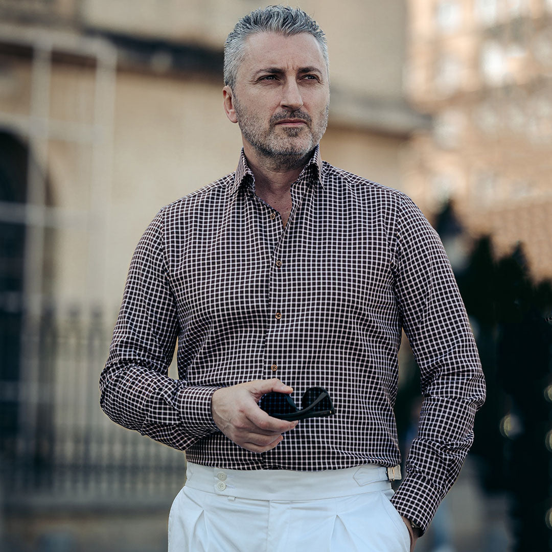 Camasa barbati in carouri maro casual Merer