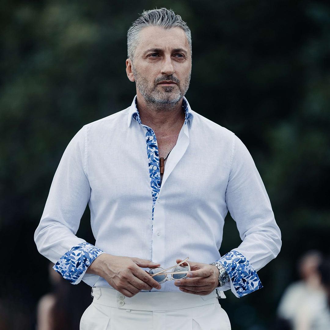 Camasa barbati casual alba din IN cu detalii in contrast Merer