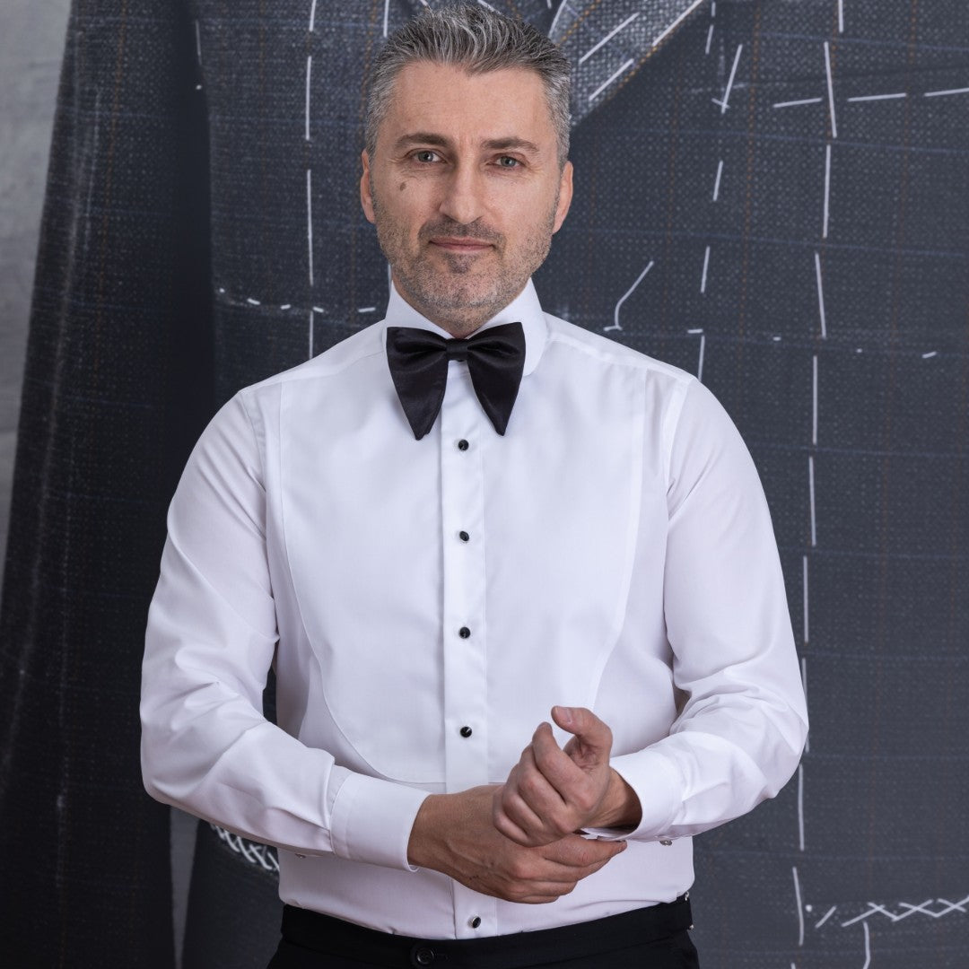 Camasa barbati alba ceremonie cu plastron scurt Merer