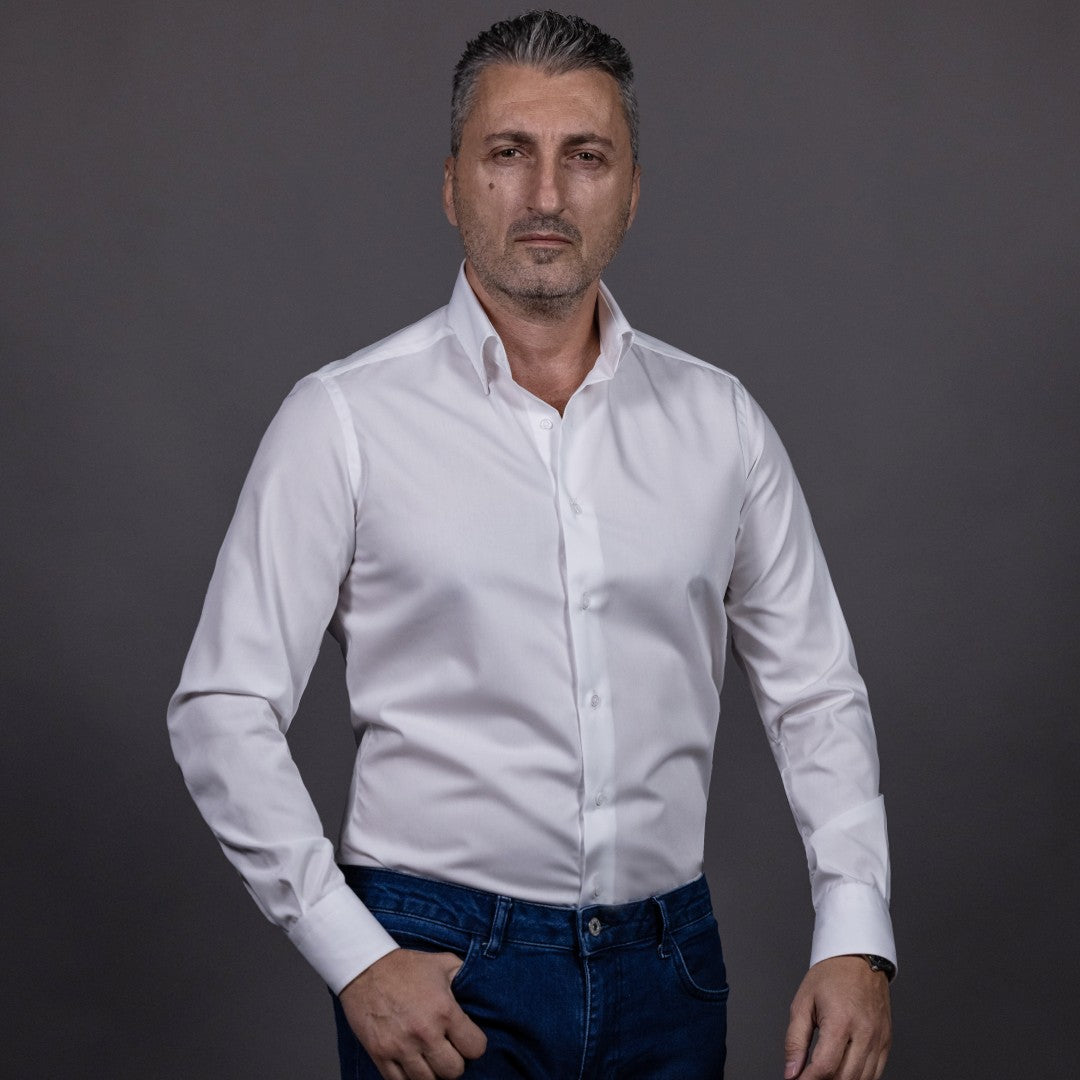 Camasa barbati alba casual cu guler cu nasturi Merer