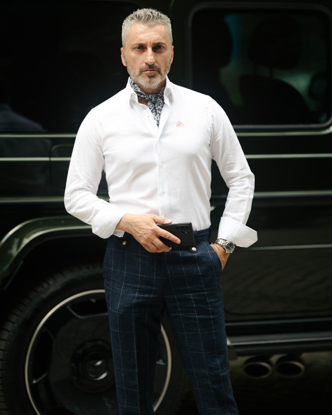 Camasa barbati alba casual din IN cu logo brodat Merer