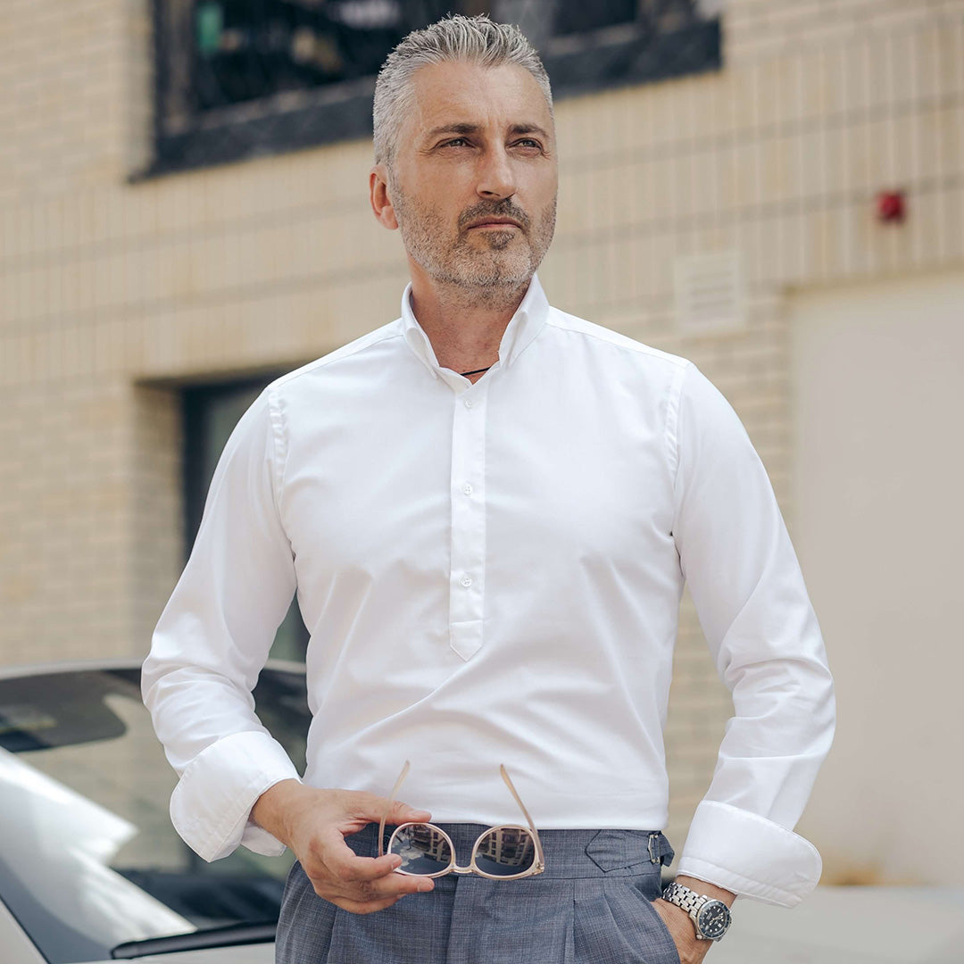 Camasa barbati alba casual cu fenta partiala Merer