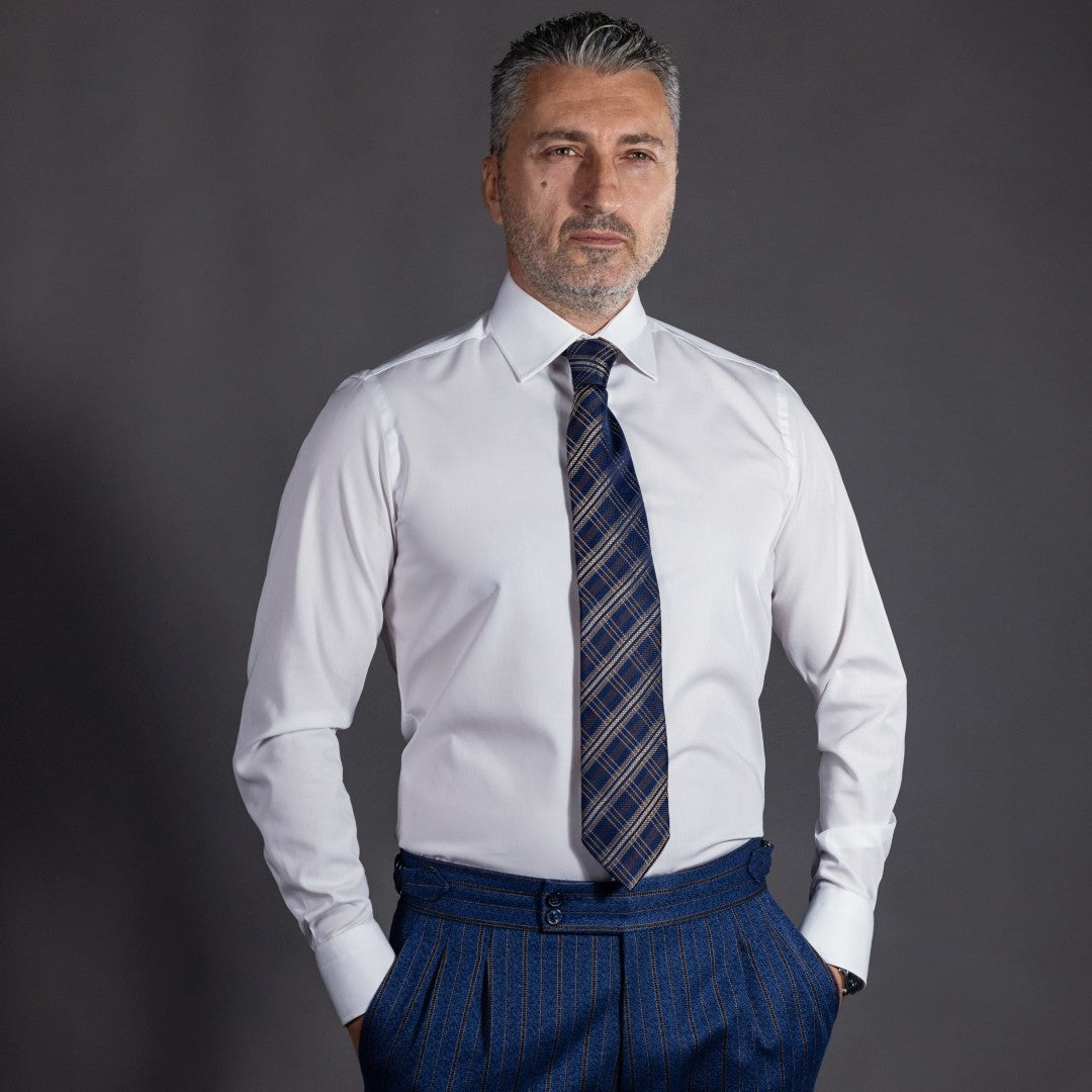 Camasa barbati alba cu nasturi maro Merer