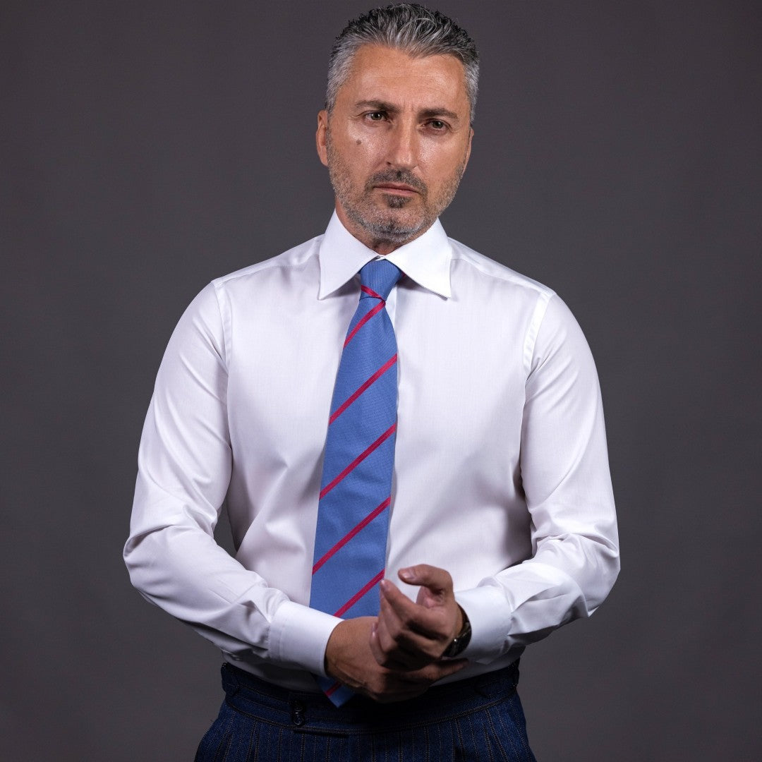 Camasa barbati alba cu guler inalt manseta tesita nasturi Merer