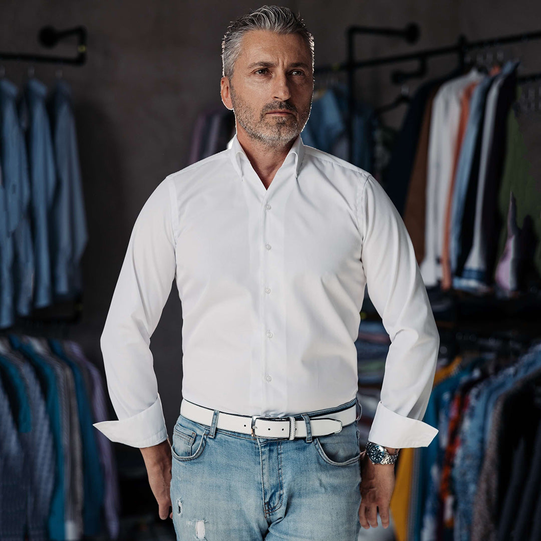 Camasa barbati alba casual guler fara nasturi Merer