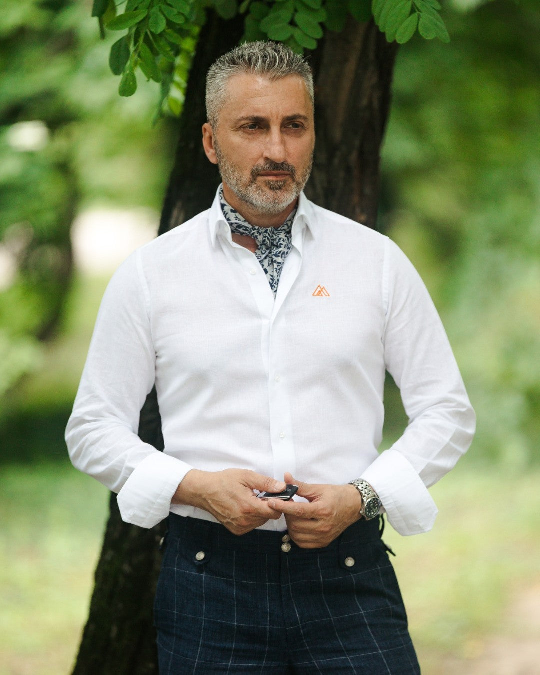 Camasa barbati alba casual din IN cu logo brodat Merer