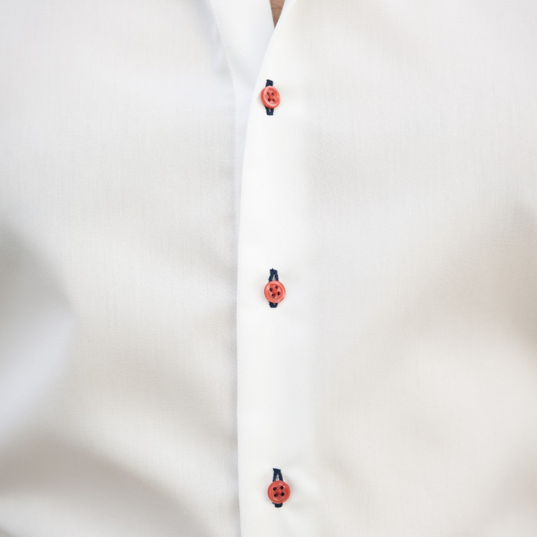 Men's white business casual shirt with red navy trim Merer