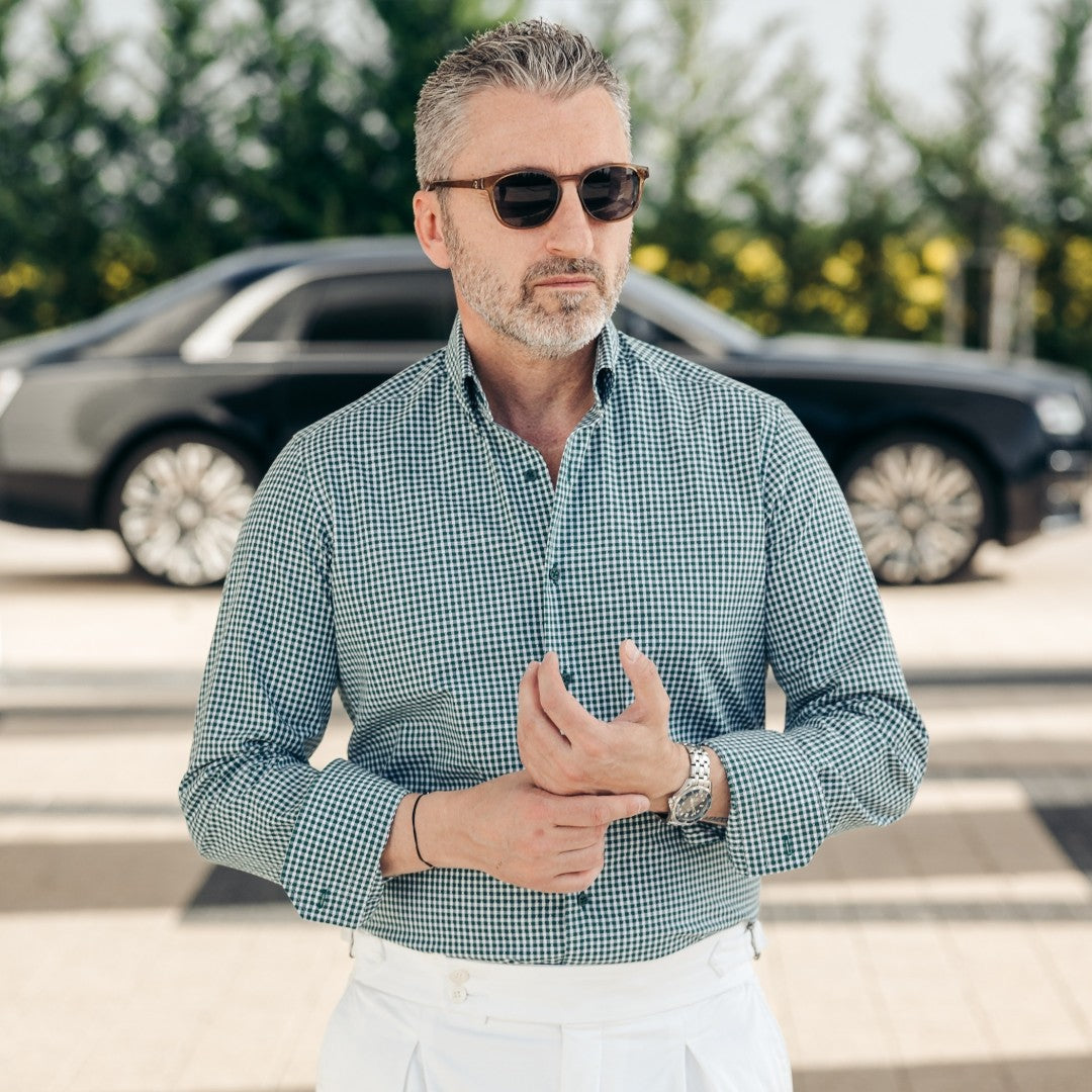 Camasa barbati casual in carouri verzi Merer