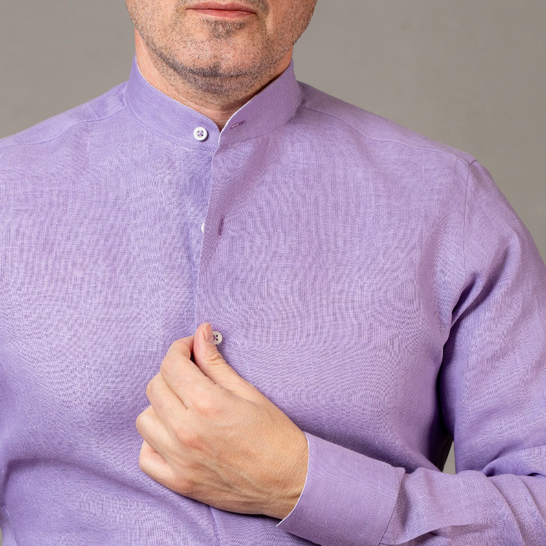 Men's casual purple IN shirt with tunic collar Merer