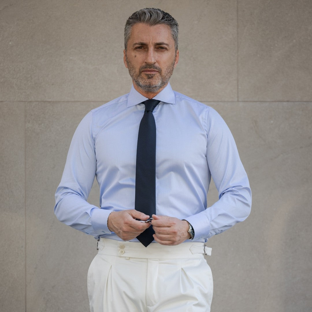 Camasa barbati bleu business guler open Merer