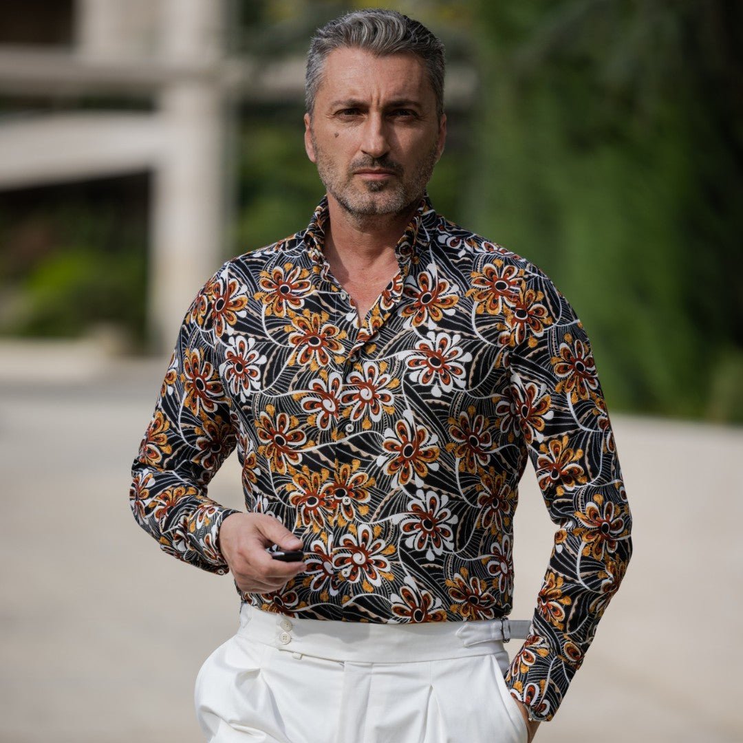 Camasa din vascoza cu imprimeu floral model multicolor – Merer Shirts
