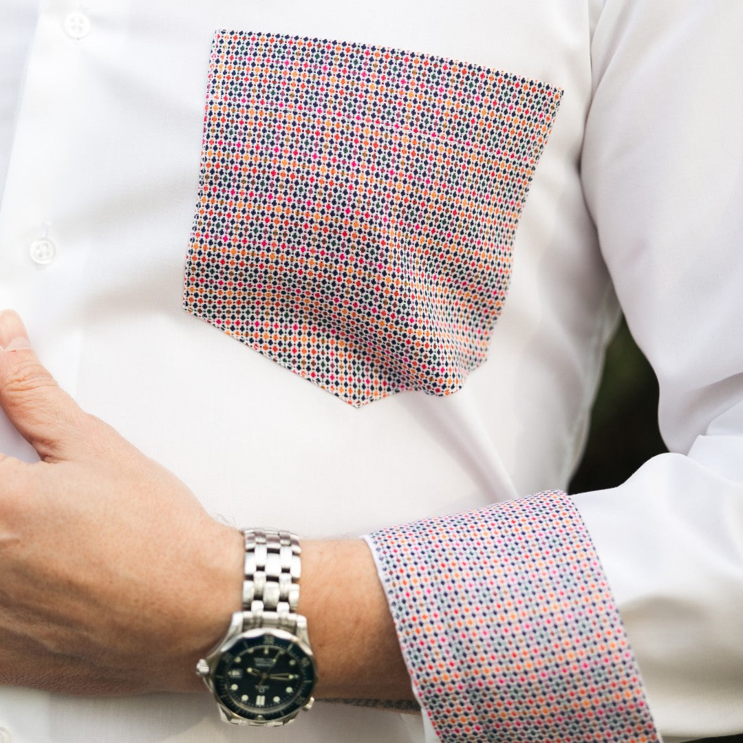 Camasa barbati alba business casual cu buzunar si garnituri in contrast Merer