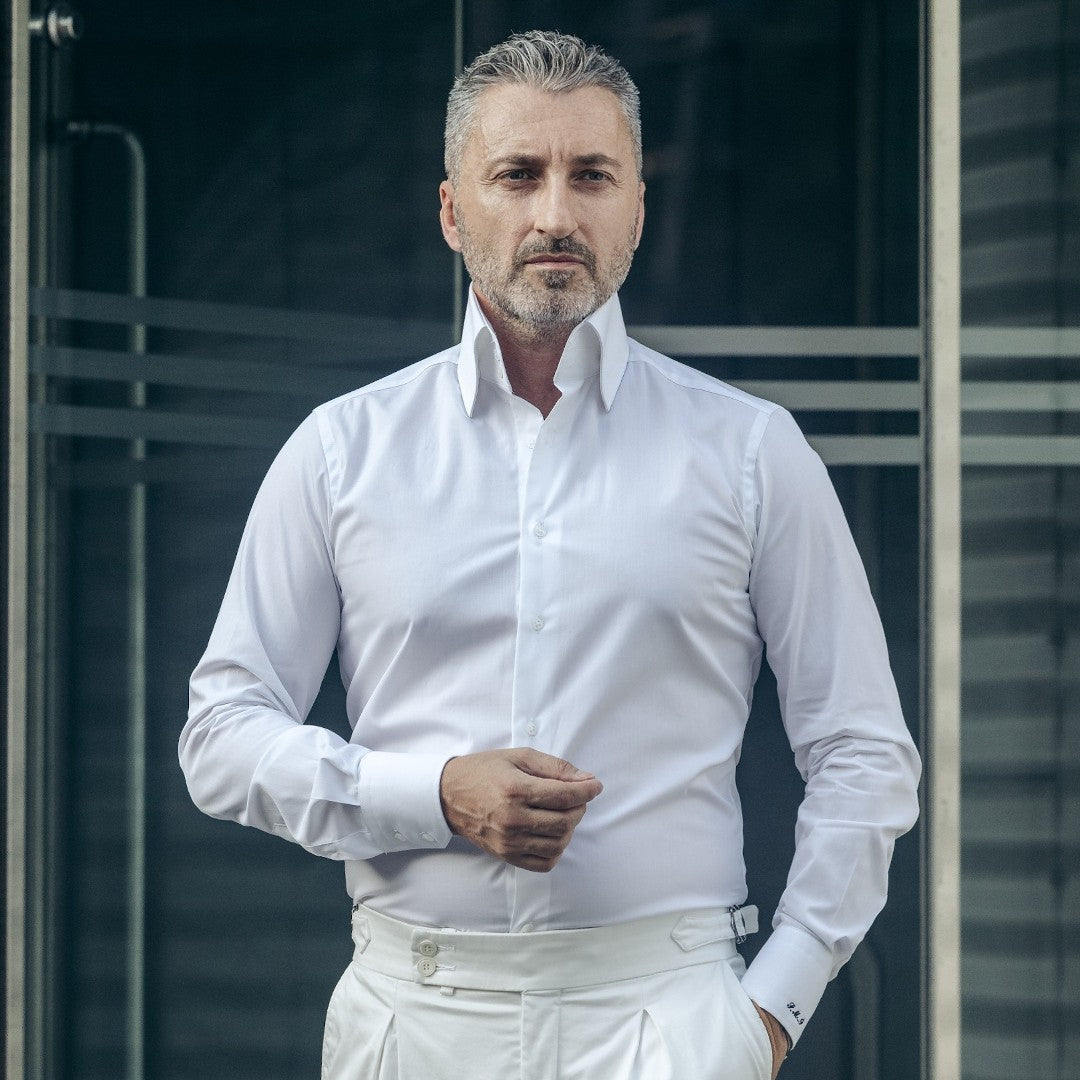 Camasa barbati alba cu guler foarte inalt Merer